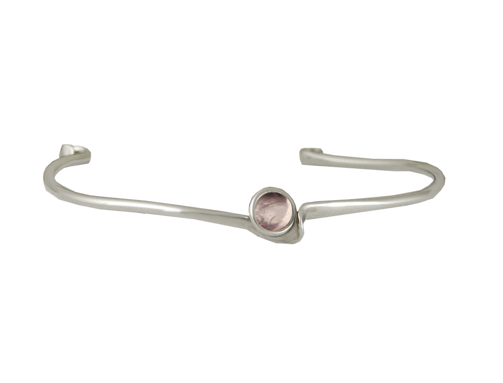 Sterling Silver Wave Cuff Bracelet With Rose Quartz